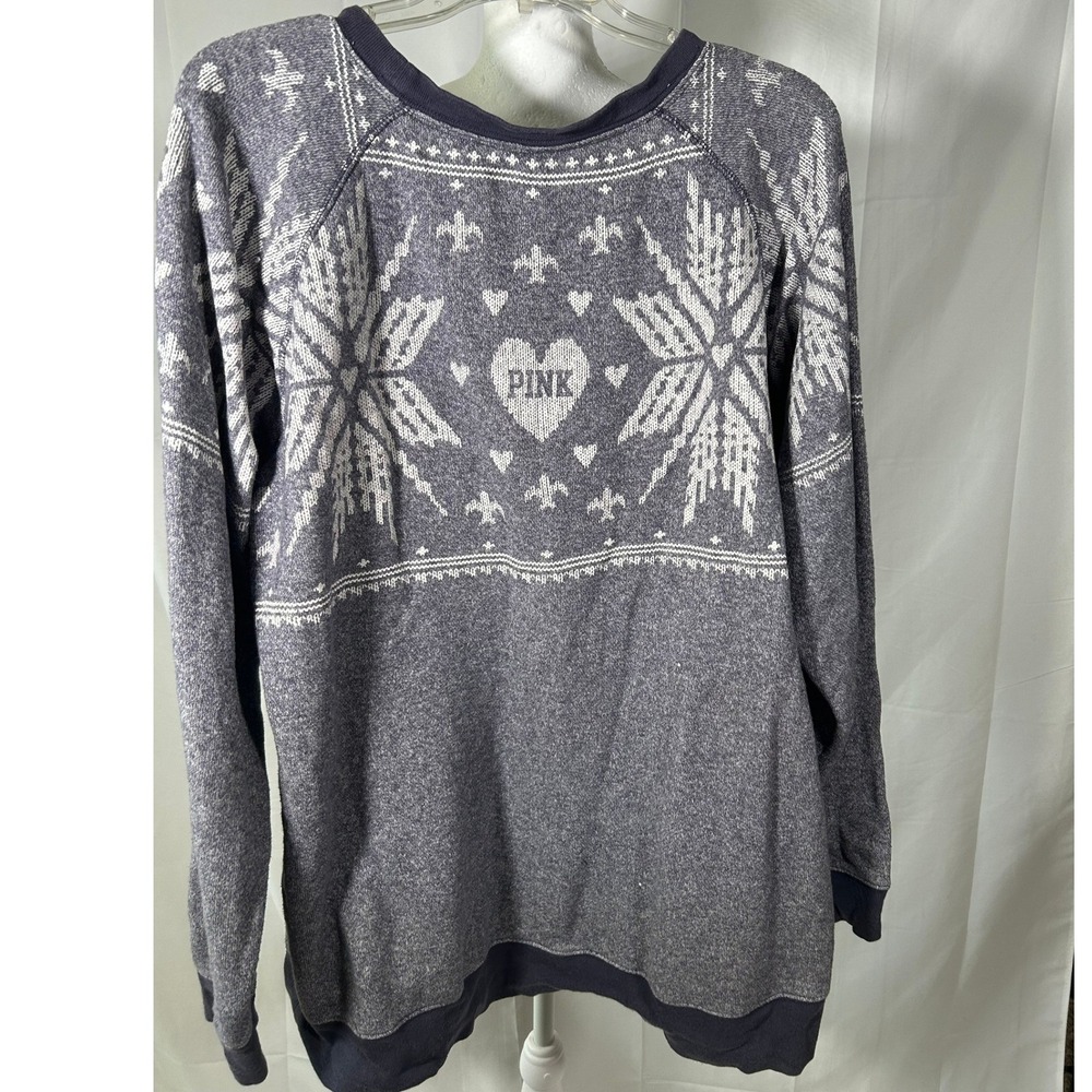 PINK Victoria's Secret‎ Gray Snowflake Fair Isle Crewneck Sweatshirt Women's L